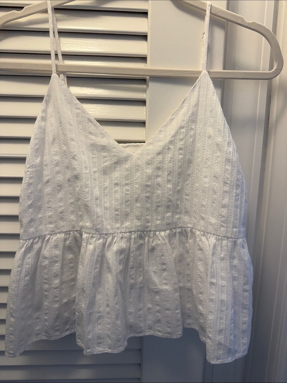 CAMI White Textured Hem Spaghetti Strap Tank (S)